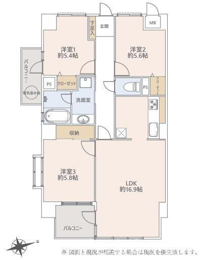 ライオンズマンション茅ヶ崎中央公園の間取り|新規リフォーム完了！5階角住戸につき開放感良好です。
