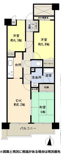 メイゾン東鷲宮の間取り|南向きバルコニー、最上階で眺望良好です♪