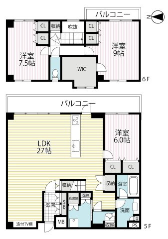最上階メゾネットタイプ■ＬＤＫ２７帖の広々間取り■オール電化３ＬＤＫ住戸■グランフォルム清水別邸の間取り