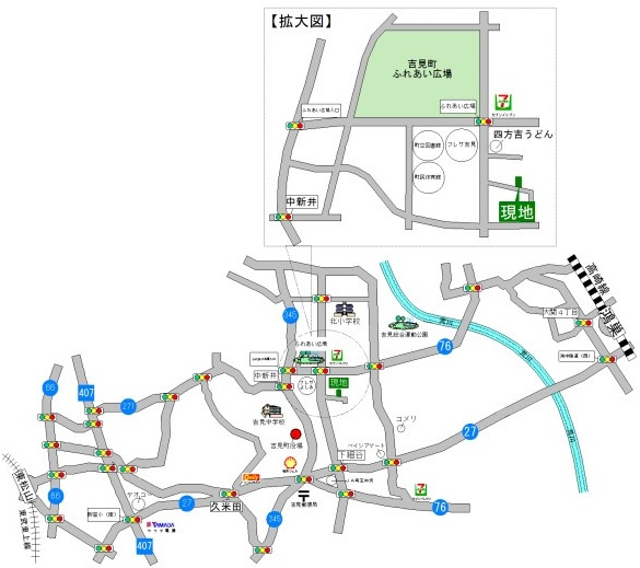 吉見町中新井  土地98坪の地図|東武東上線「東松山」駅 約6.6ｋｍ
ＪＲ高崎線「鴻巣」駅 約6.0ｋｍ