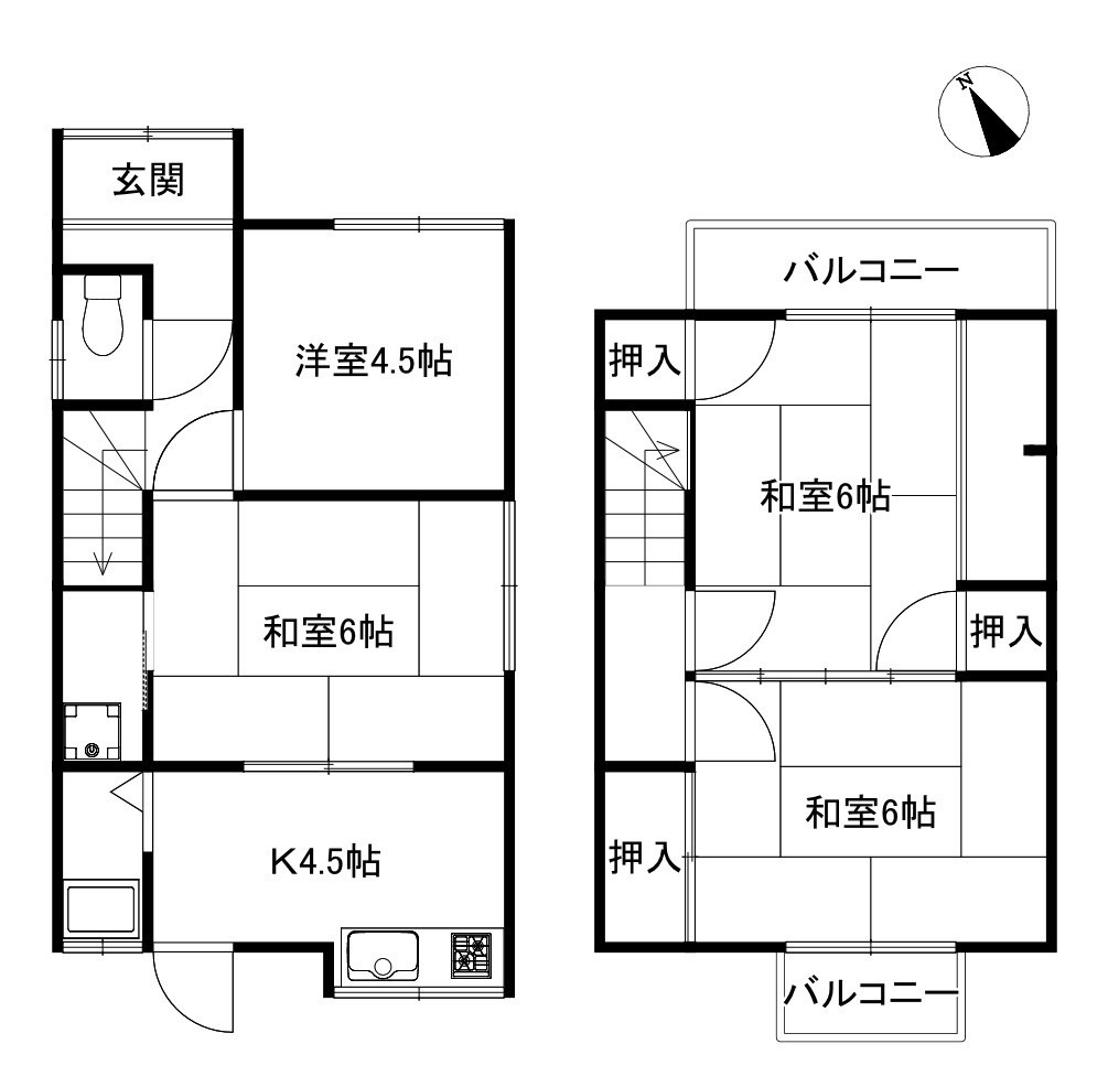 和泉市富秋町３丁目　戸建て４Kの間取り