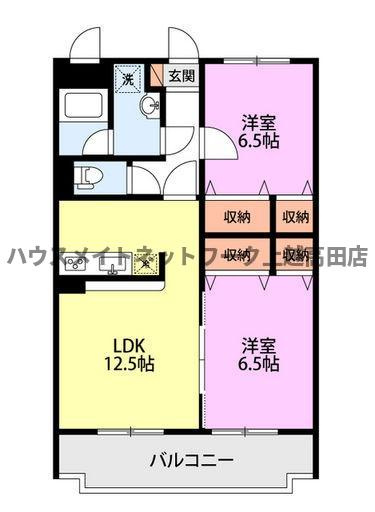 ベルオーク戸野目の間取り|間取図（ベルオーク戸野目 202）2LDK