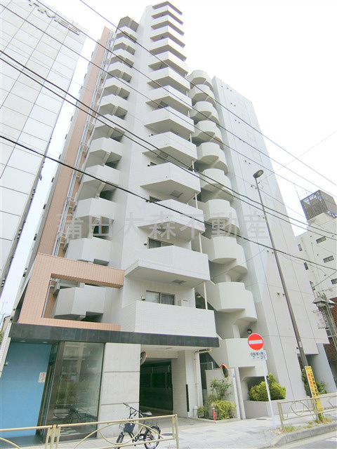 ピュア・アクア大森の外観|2007年8月築　SRC鉄骨鉄筋コンクリート造地上14階建て全部屋1LDK総戸数27戸
分譲賃貸マンション　東京都大田区大森本町1丁目　