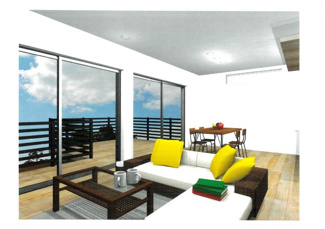 【外観パース】 | 開放感あふれるリビング越しのベランダでのBBQも最高です！！