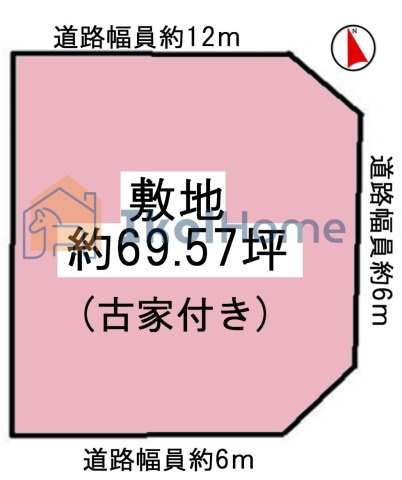 神戸市西区宮下3丁目　土地の土地図|前面道路はどちらも6ｍ以上（北西側12ｍ）ございますので、ゆとりをもって通行できます。