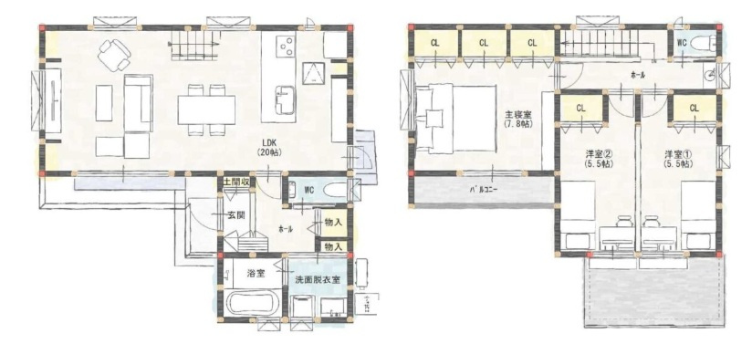 朝倉本町　新築戸建　2号地の間取り|2号地　建物面積　96.05㎡　（約29.05坪）