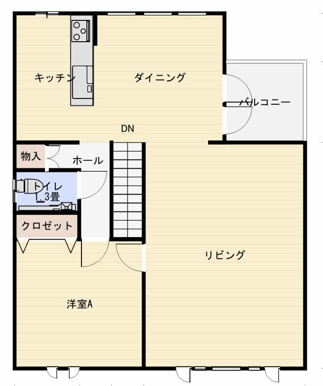 堀川町　「家は品質！」当社施工の中古住宅　2015年築　4LDKの間取り|2F平面図　キッチン・ダイニング・リビング　洋室　余裕の広さと明るさを感じてください。
