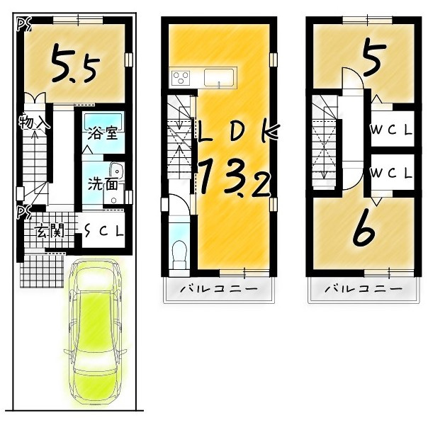 山・大宅関生町　条件付土地の区画図|建築条件付土地
建物参考プラン：建物価格１８００万円