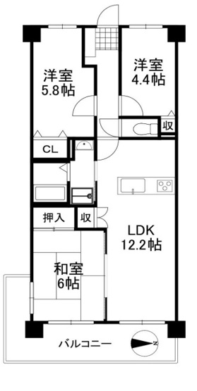 【間取り】 | 平成4年築、10階建てマンションの1階部分のお部屋です。間取りは3LDKになります。
