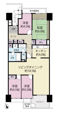 ☆4LDKのお部屋ですが、洋室約5.0帖、約4.5帖の仕切りを取り外すと洋室約9.5帖の
広々としたお部屋の3LDKになります。（※別途工事費要）☆
