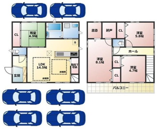 【間取り】 | 加古川市尾上町安田　築浅一戸建て | 3680万円、4LDK+2S（納戸）、土地面積163.31平米、建物面積99平米 リビング及びダイニングに床暖房設置！！足元ポカポカ♪
駐車場6台可能（車種による）！