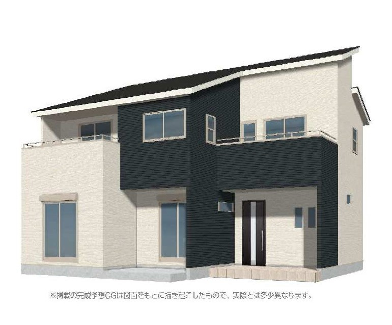 新築　沼田市下久屋町第1　1号棟の外観パース|　TVモニター付きドアホンでセキュリティも安心です！
