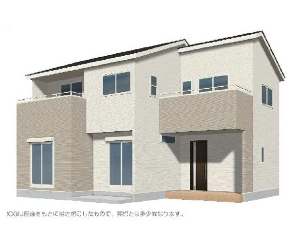 新築　沼田市下久屋町第1　2号棟の外観パース|　TVモニター付きドアホンでセキュリティも安心です！
