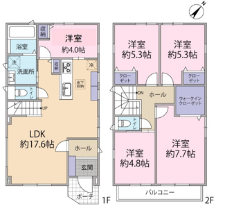 【間取り】 | 東久留米市中央町4丁目　中古戸建 | 間取り：1階：51.34㎡　2階：52.17㎡　合計：103.51㎡（31.31坪）　
東久留米市中央町4丁目　４SLDK　中古戸建