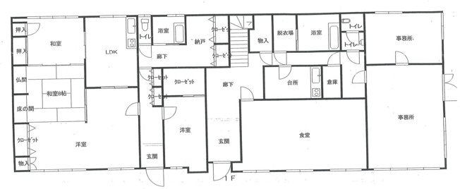 【間取り】 | 一宮市萩原町　売元社員寮 | １階間取り図　※食堂・事務室スペースがございます！