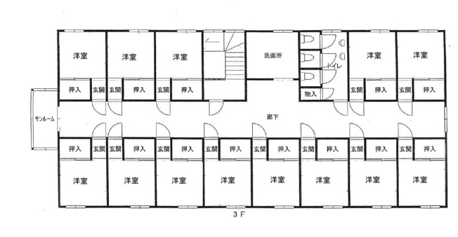 【間取り】 | 一宮市萩原町　売元社員寮 | ３階間取り図　※居住スペース１３部屋