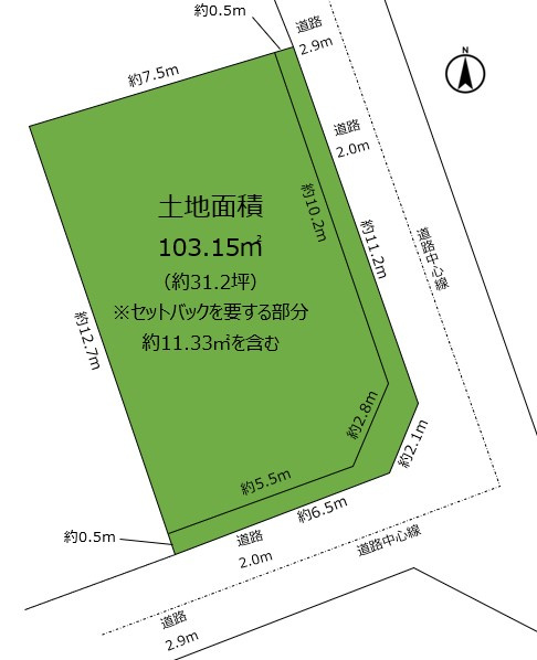 楠町　売土地の土地図|土地面積103.15㎡　古家有