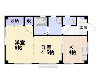 続き間の２Kタイプ。広い部屋に住みたい単身者にお勧めです。