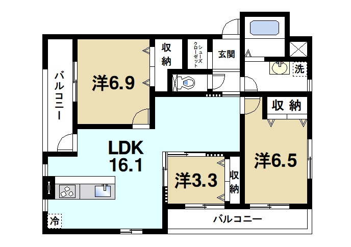 アイメゾン誓願寺の間取り|3LDKの間取りです