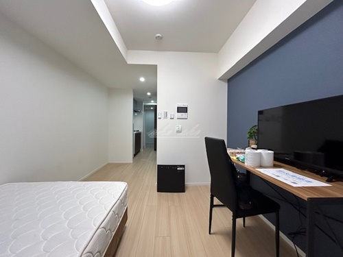 ベッド、ベッドマット、机椅子、テレビ、掃除機、カーテンなどの家具家電付き