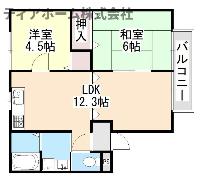 橿原市大軽町のアパートの間取り