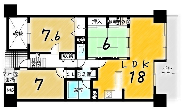 グランデュール鴨川Ⅲ番館の間取り
