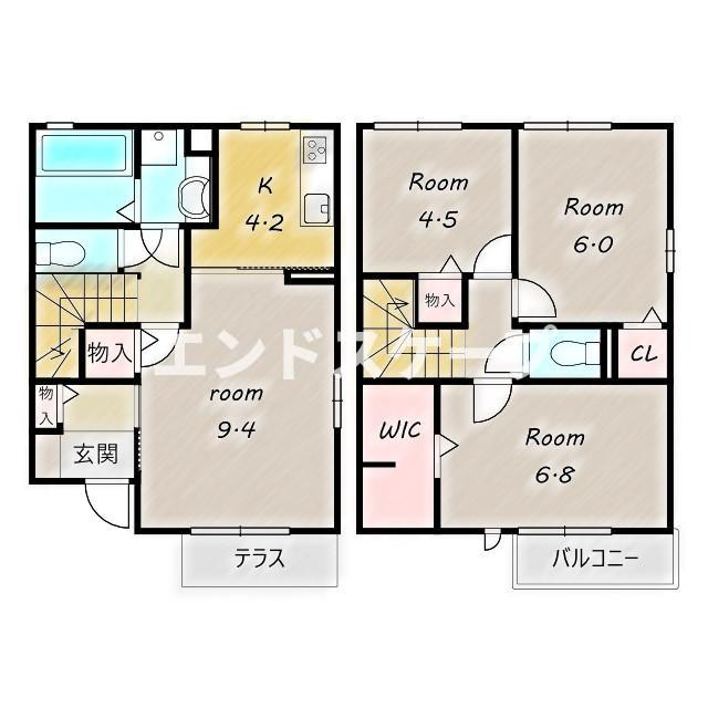 メゾン　ボヌール　　Ｃの間取り|高崎、前橋、伊勢崎エリアのお部屋探しはエンドスケープまで！お客様の理想お聞かせ下さい♪
