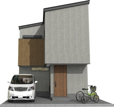 【外観パース】 | 浜田町5丁目売土地 | 建物プラン例（4LDK）建物価格1680万円、建物面積96.39m2