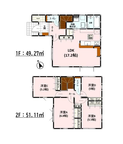 熊本市西区新土河原2丁目第1-3棟（2号棟）　の間取り|全居室収納付きで便利です。