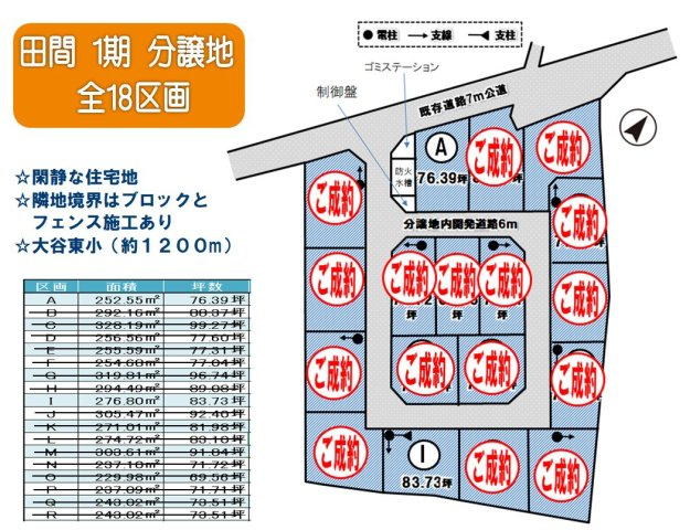 《分譲地》小山市横倉分譲地　全18区画の区画図|最新の販売状況です♪建築条件全て外れました☆