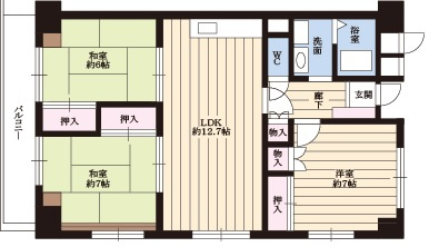 【間取り】 | 新大阪ファイナンスA・B棟 | 角部屋/通風良好/全居室6帖以上&収納&開口部有