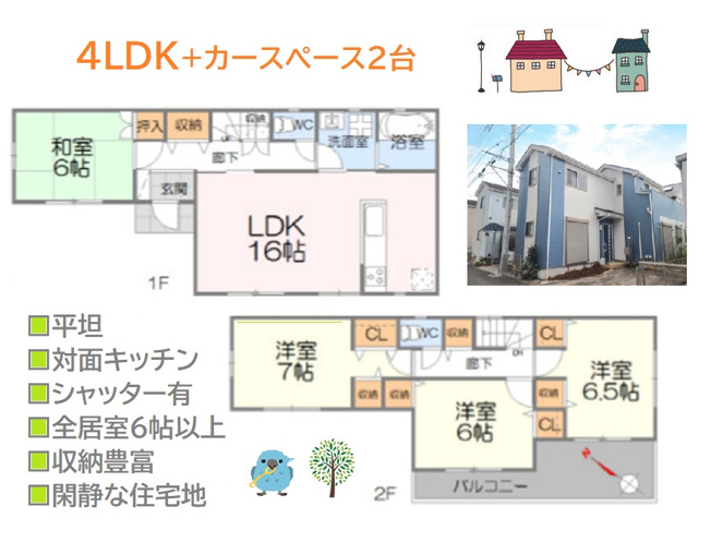 【間取り】 | 内・外装共にキレイなH25年築◎陽光差し込む全居室南向き！　
各居室に収納はもちろん、廊下収納も豊富にございます。