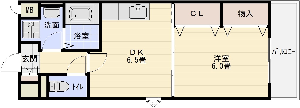アドヴァンス福力の間取り|柏原駅　堅下駅　1DK　独立洗面台