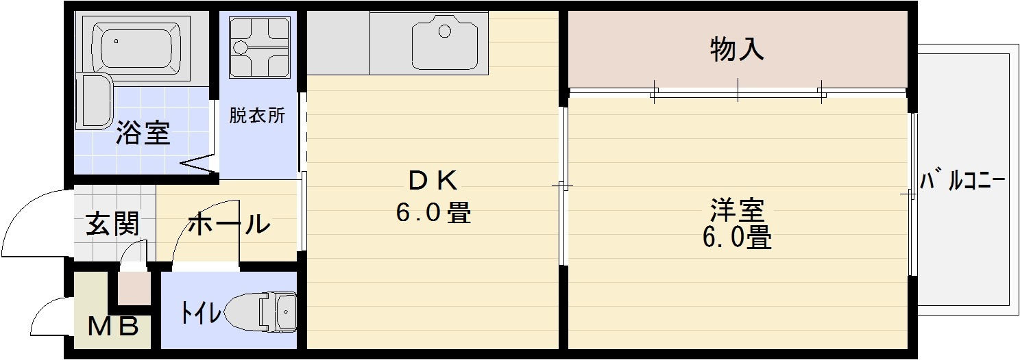 アンソレイユの間取り|柏原市　1DK