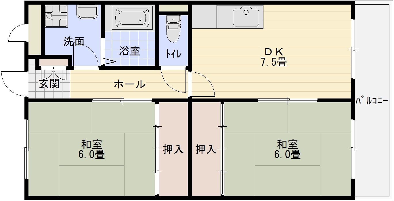 リバーサイド谷野の間取り|河内国分駅　2DK
