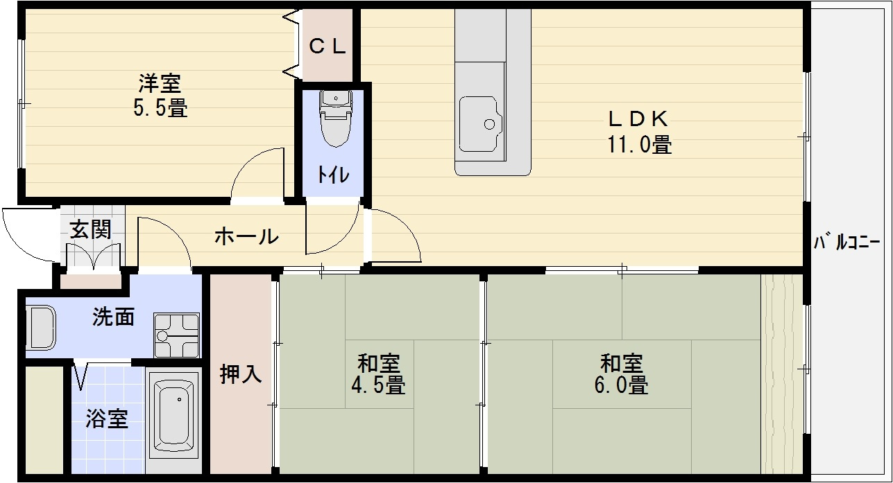 ルキア国分の間取り|ガーディナルパレス　3LDK　河内国分　カウンターキッチン