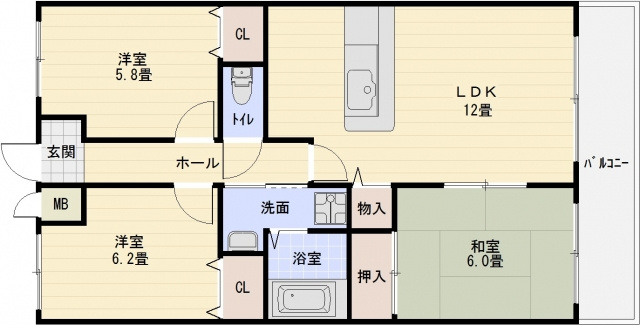カーザｄｉポルタの間取り|カーザdiポルタ（柏原市国分西）　3LDK