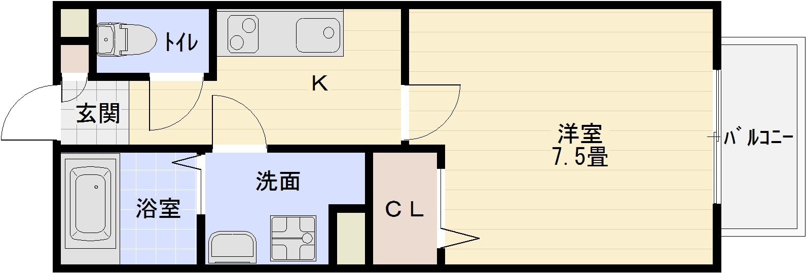 エスポワールAの間取り|エスポワール（柏原市片山町・河内国分駅）　1K