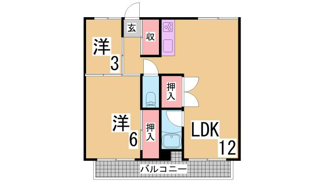 神戸市北区鈴蘭台東町６丁目の賃貸マンションの間取り