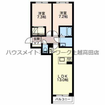 マストテラス上越春日野 Ｂの間取り|間取図（マストテラス上越春日野 Ｂ305）2LDK
