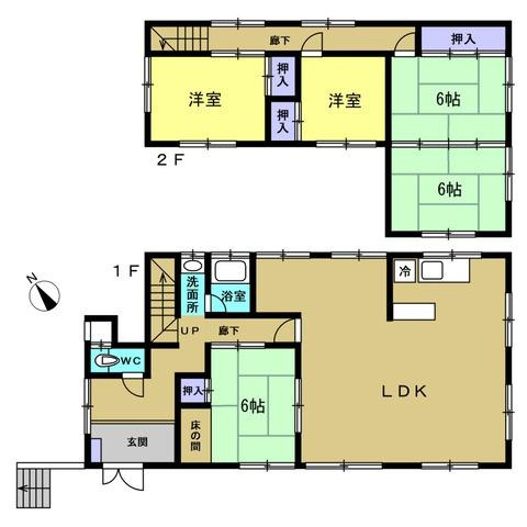 和歌山市六十谷　中古戸建・土地セット売りの間取り|5LDK、土地面積153.32平米、建物面積85.86平米