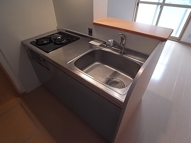 神戸市北区山田町下谷上字芝のアパートのキッチン|システムキッチン（ガス２口）