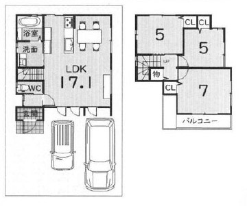 【土地図＋建物プラン例】 | 山田北山田町 売土地 | 建物参考プラン　建延75.17㎡　1600万円（税込み）