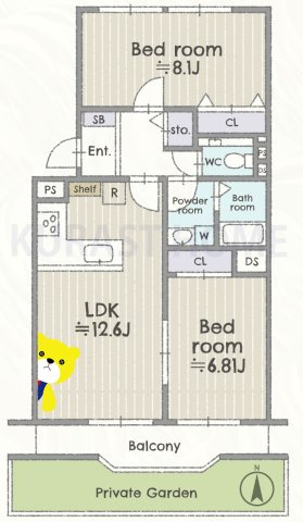 ハイコーポ長岡京B棟　1階の間取り