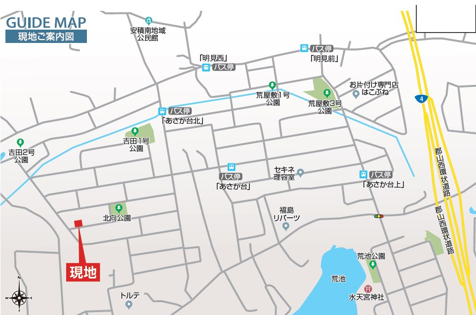 郡山市安積町笹川北向　BLOOMING GARDEN　全2棟の地図