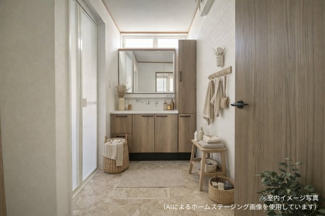 マ・メゾン　廿日市市四季が丘八丁目　№99の独立洗面台|浴用ストックも
スッキリ収納