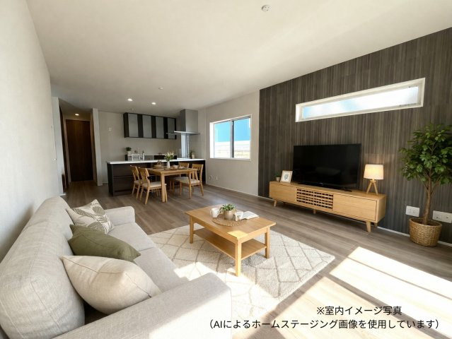 マ・メゾン　廿日市市宮園上５丁目　№100のキッチン|ロング吊戸棚を採用しているため、背の低い奥さんでも
開け閉め可能です◎