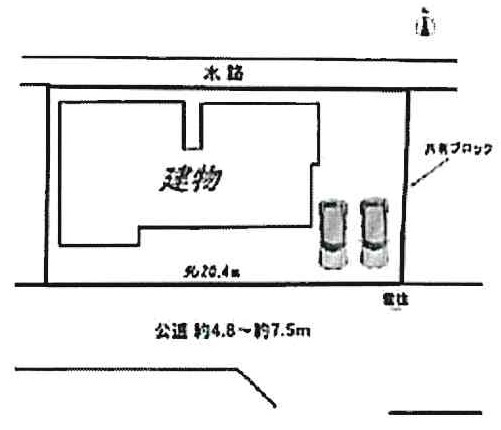 小牧市大字久保一色　中古戸建の区画図|カーポート駐車場並列2台分あり。