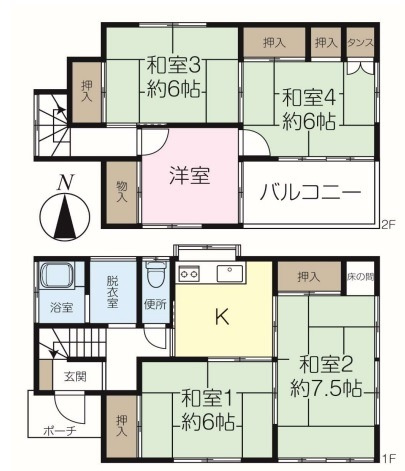 鶴ヶ島市中新田　中古戸建　東武越生線「一本松駅」徒歩7分　　敷地33坪　【新町小学区】の間取り