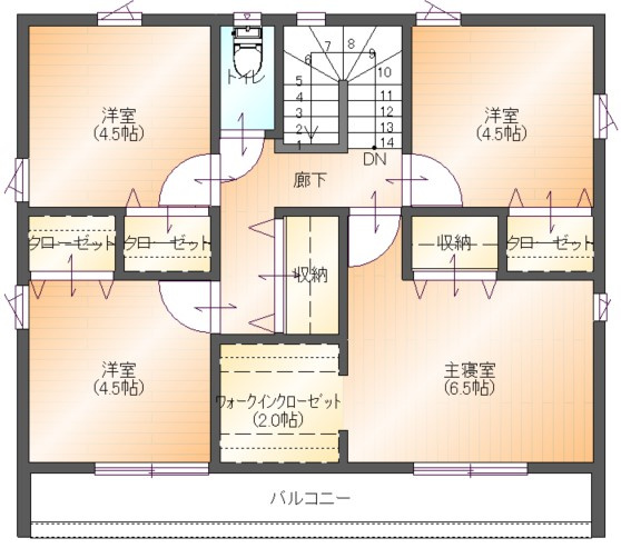 【間取り】 | ＜FG＞深谷市上野台259フルクラシルB棟 | 2階には4部屋☆また、主寝室は収納2カ所、廊下収納、各居室に収納有で収納計画もしっかり立てられます。